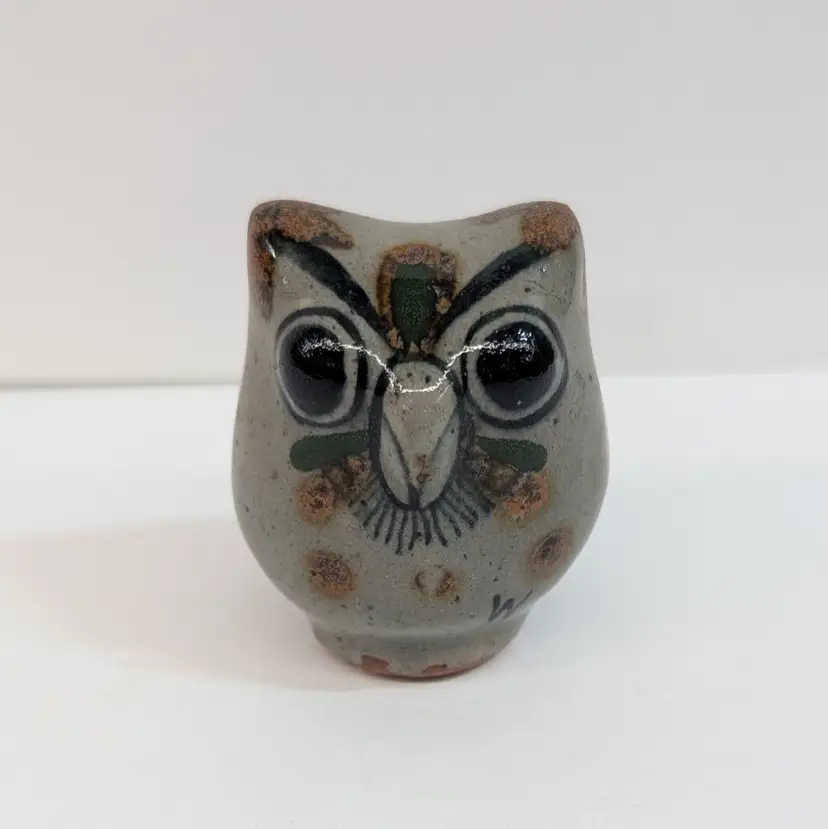 Vintage Jorge Wilmot Tonala Mini Owl Figurine Mexican Folk Art Pottery Signed W