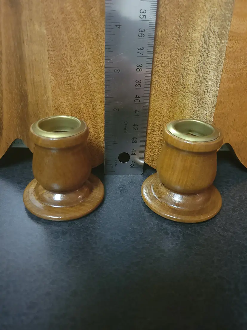 Wooden Candle Holders with Brass Ring