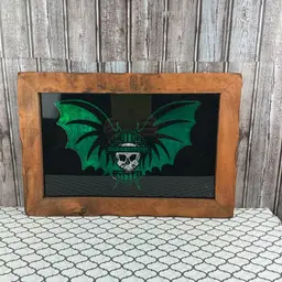 Vtg. Harley Davidson Green Skull And Wings Bar Carnival Mirror 1970-80’s