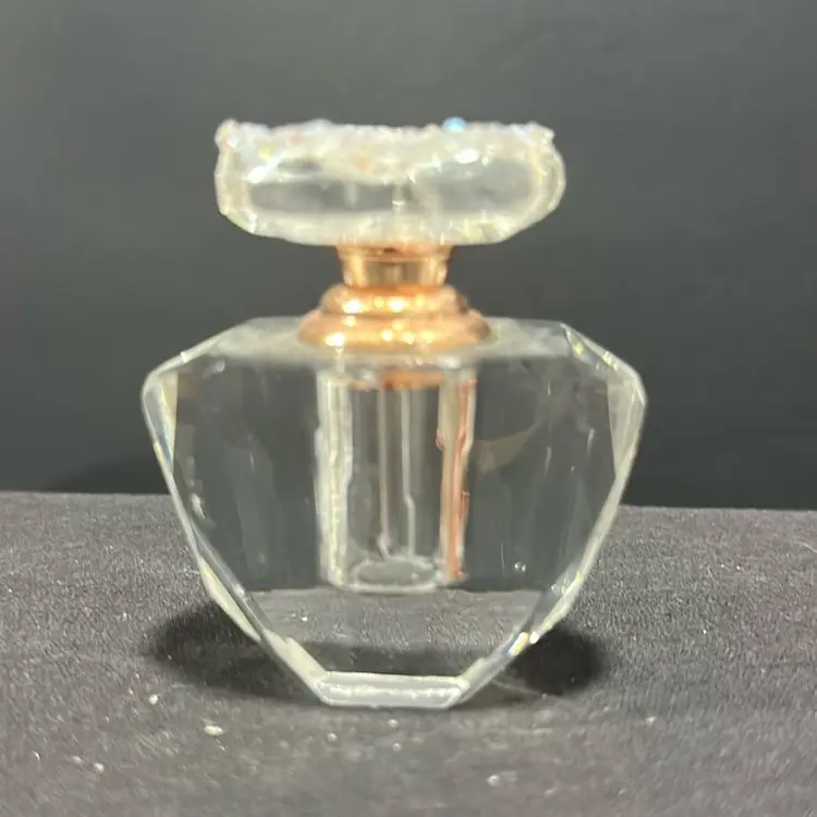 #1408 Oleg Cassini, Signed, Crystal Glass Perfume Bottle With Sparkling Dauber