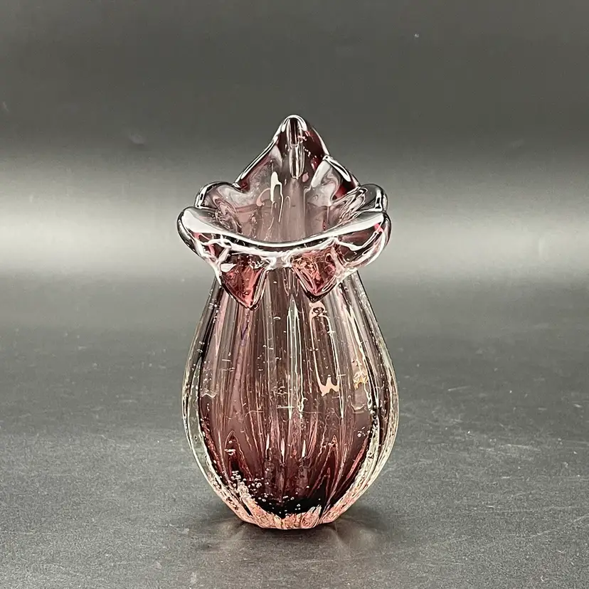 Art Glass Small Jack in a Pulpit Ribbed Vase Amethyst Purple Hand Blown Vintage