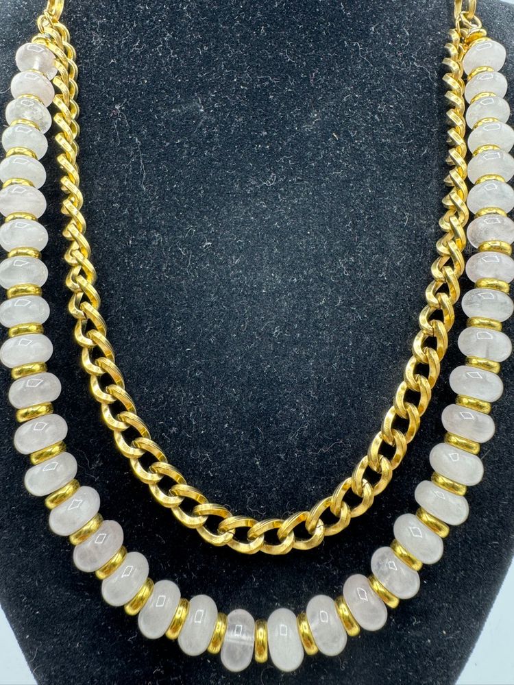 Victoria Emerson Natural Quartz And Gold Tone Toggle Necklace 18”