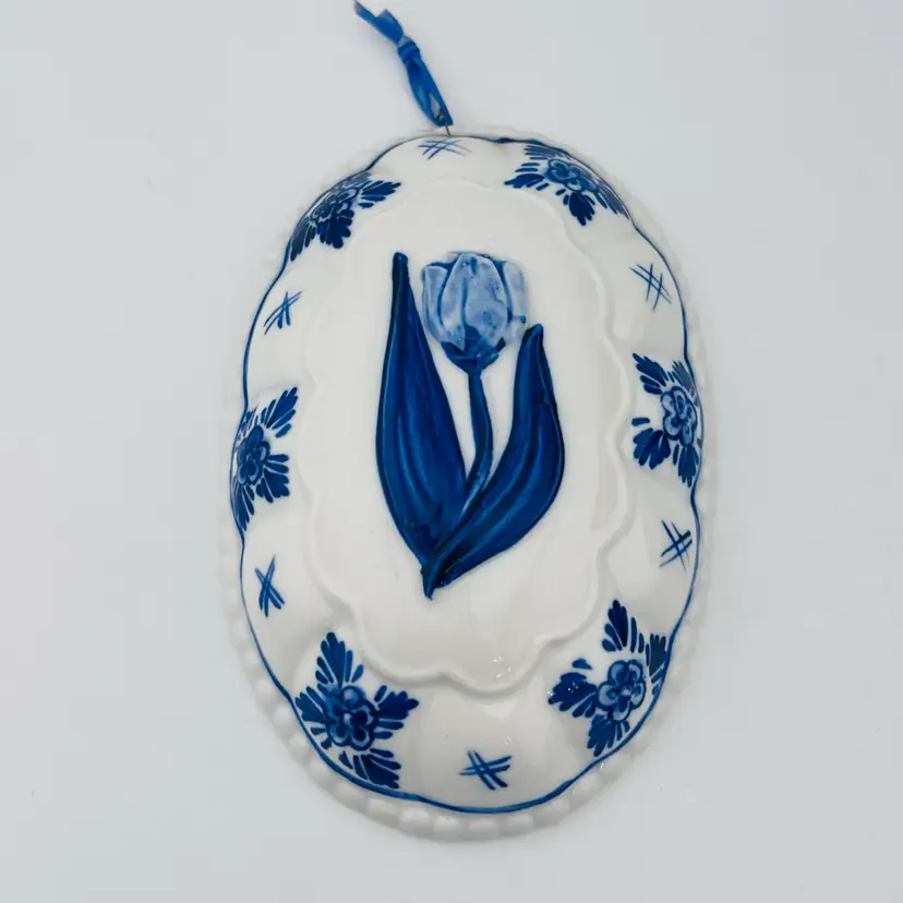 Delft Holland Vintage Ceramic Blue And White Wall Hanging 3.75”x 5.5”