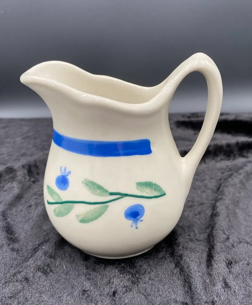Vintage Heartstone Pottery Stoneware Blueberry (Blue Band) Small Pitcher, 8 oz