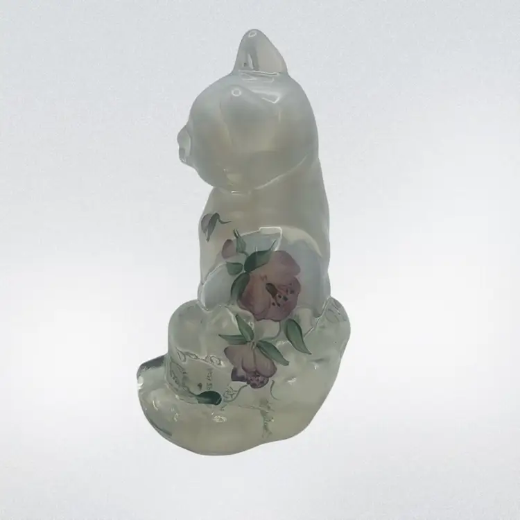 Fenton Art Glass White Opalescent Sitting Kitty Cat, 3-3/4” Tall