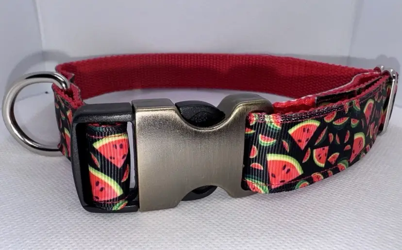 Dog Collar Green & Red Watermelon Summer 4th July Large Handmade W/Buckle NEW
