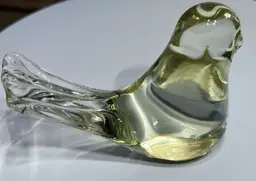 Vintage Glass Bird Figure- Clear With Subtle Yellow Tones - Handcrafted Glass