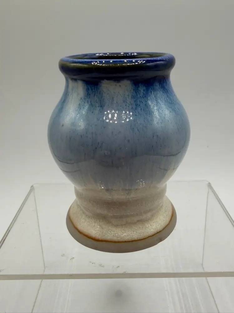 PIGEON RIVER POTTERY 2008 Blue Drip Glaze Art Pottery Votive Candle Holder 3.5"