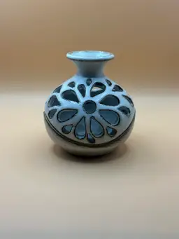 Signed Jim Wright Studio Art Pottery Tea Light Kentucky Floral Beige 2009