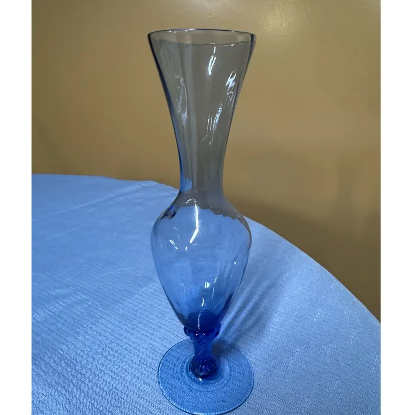 Empoli Cobalt Blue Thin Glass Vase Swirl Blown Glass 8” tall