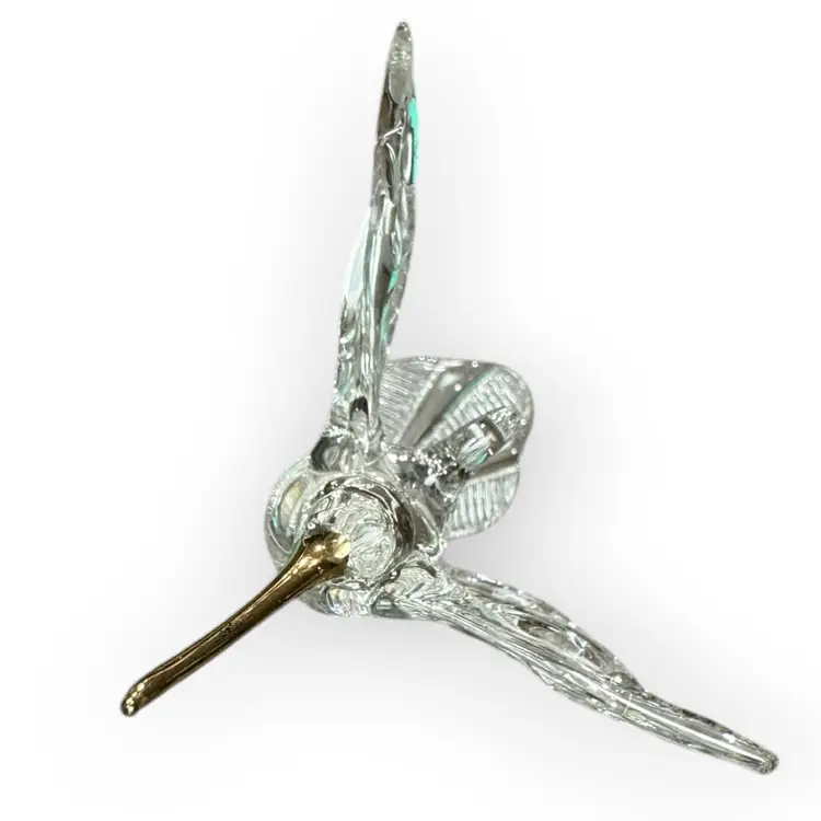 Delicate Glass Humming Bird Figurine with Gold Accents