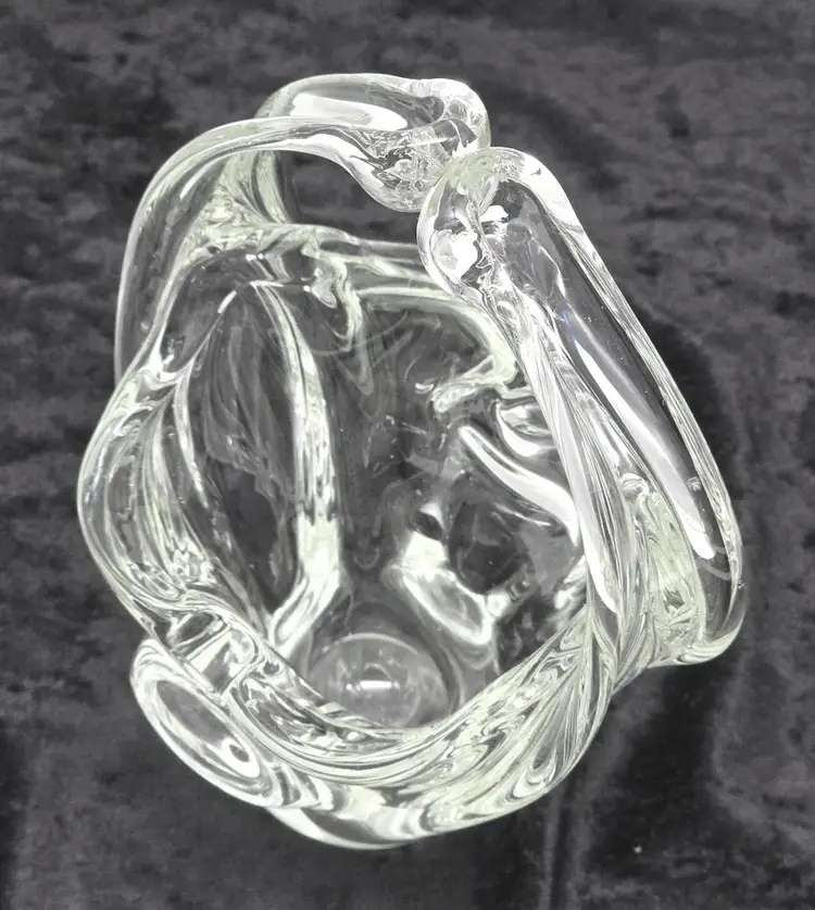 Murano Clear Glass Split Handle Basket Ashtray