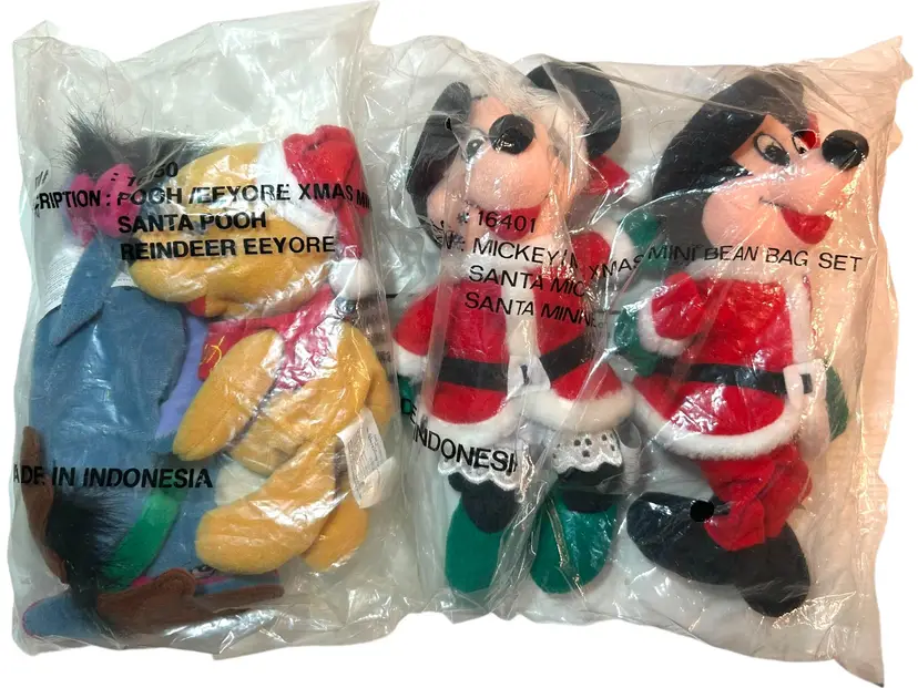 Disney Store Bean Bag Plush Christmas Santa Mickey & Minnie Pooh Reindeer Eeyore