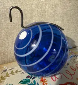 #02 ~ 5.5” Large Cobalt Blue Glass Orb Hummingbird Feeder With Metal Hanger ~ No Damage