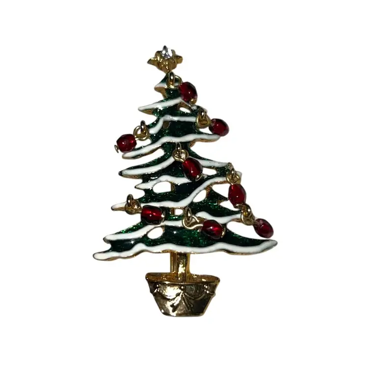 Vintage Avon Christmas Tree Dangle Brooch 2.25”