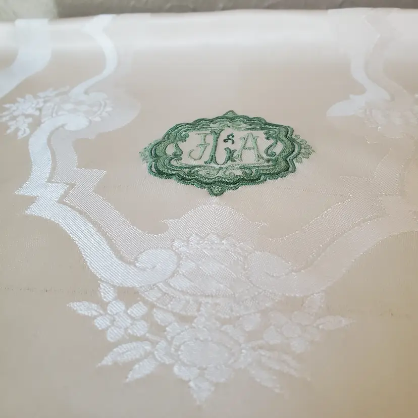 Service for 12 Gorgeous Satin Damask Monogrammed Napkins and Placemats