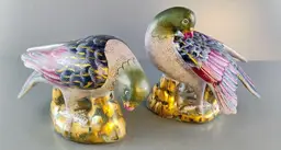 Cloisonné Dove Figures Enamel Bird Figurines Pair Vintage