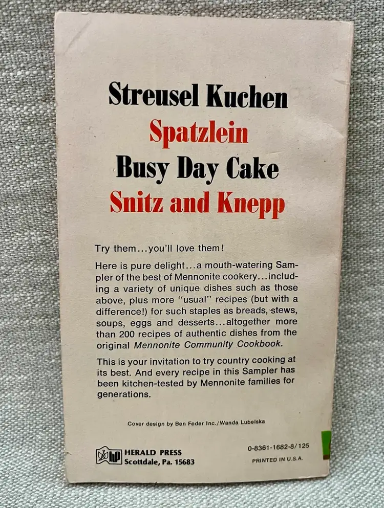 1974 3rd Print Favorite Family Recipes From the Mennonite Community Cookbook USA