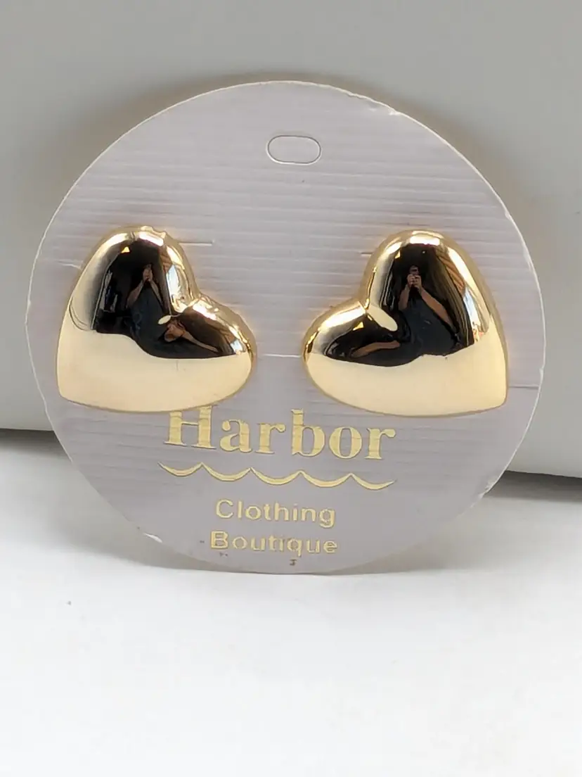Gold Tone Heart Pierced Earrings Harbor NOS