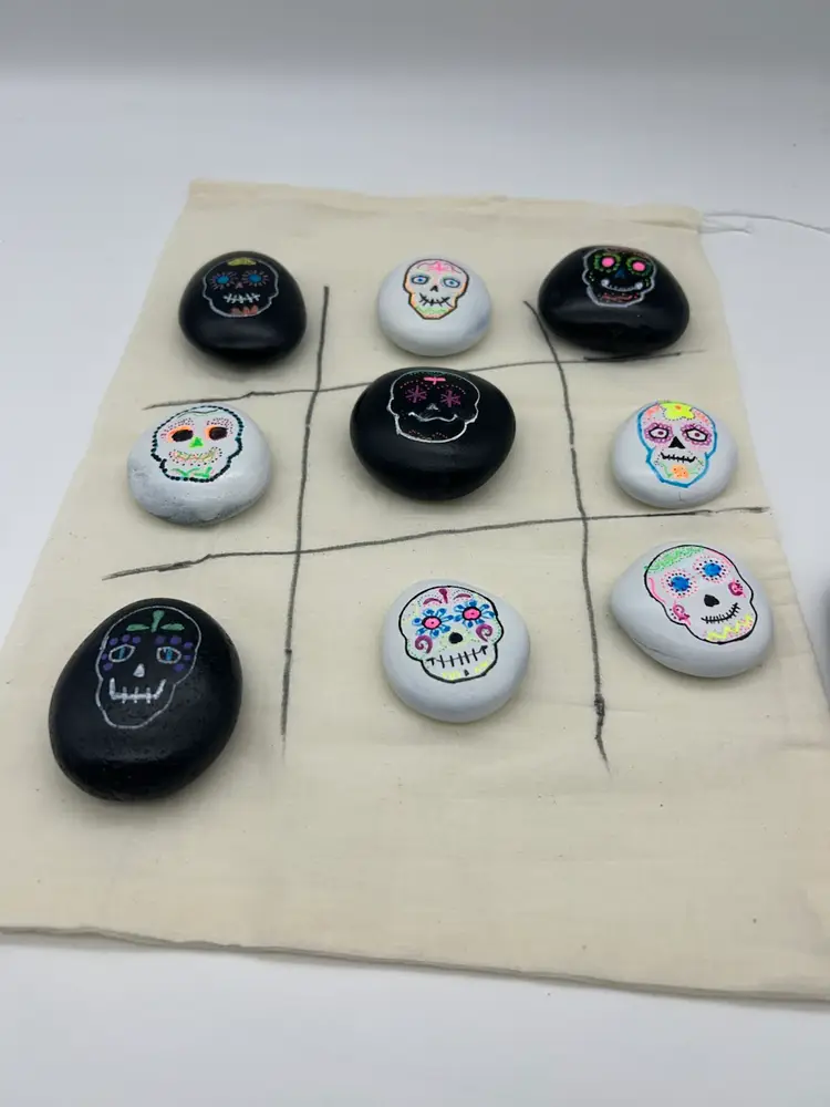 Tic Tac Toe Rocks With Travel Bag - Hand Made