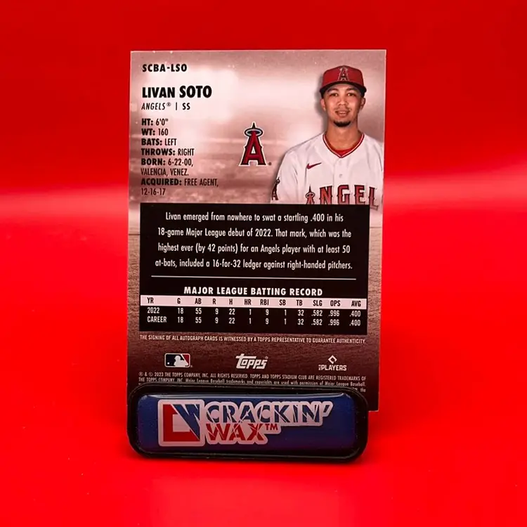 Livan Soto 2023 Topps Stadium Club RC Auto Los Angeles Angels