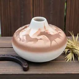 Vintage Hozoni Pottery “Wild Horses” Pottery Vase Cedar Mesa Hand Painted Signed