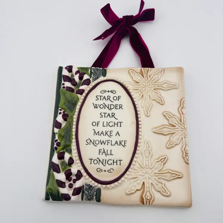 Grandin Road Snowflake Wish Hanging Porcelain Tile