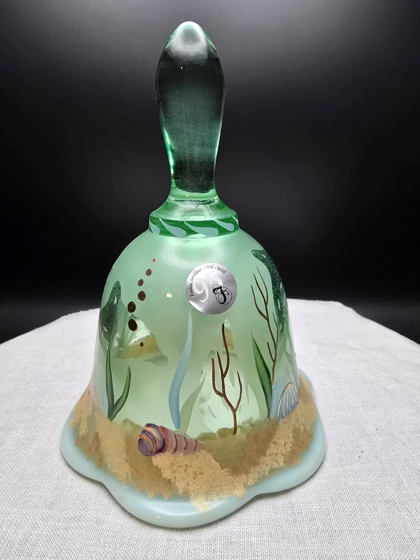 Limited Edition Fenton 95th Anniversary "Under the Sea" Opalescent Green Bell #484 of 2500