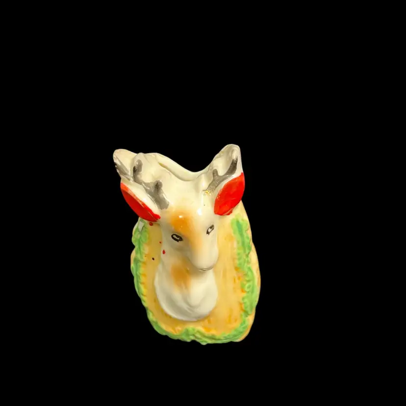 Made in Japan-Combination Glazed & Cold Painted Buck Head Very Small Wall Pocket