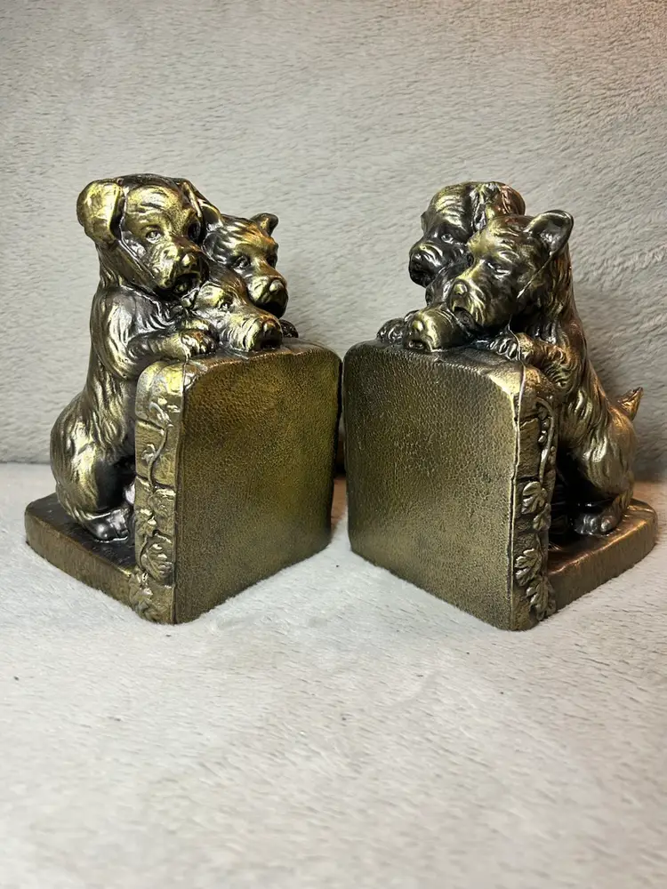 Vintage Goldtone Cast Metal Scotty Terrier Doggies  Bookends