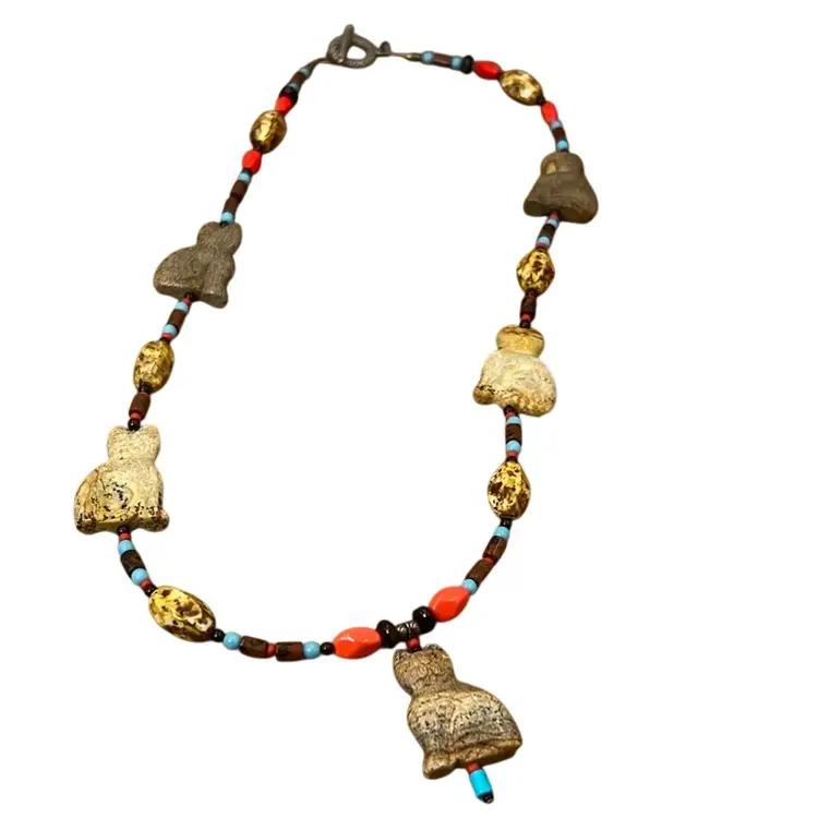 #01 Carved Stone Cat Necklace! 20”