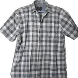 Black Grey white checked Lee Sz L cotton blend button front shirt short sleeve