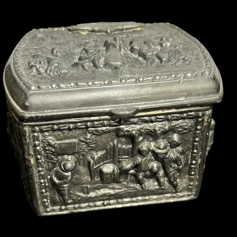 Antique Metal Cast Iron ? Box 3” Wide, Marked Dayton Ohio. 2” Tall.