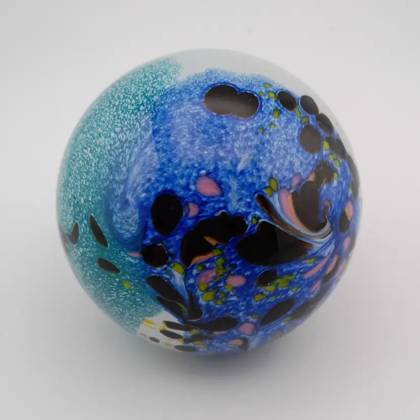 Glass Eye Studios blue and white paperweight