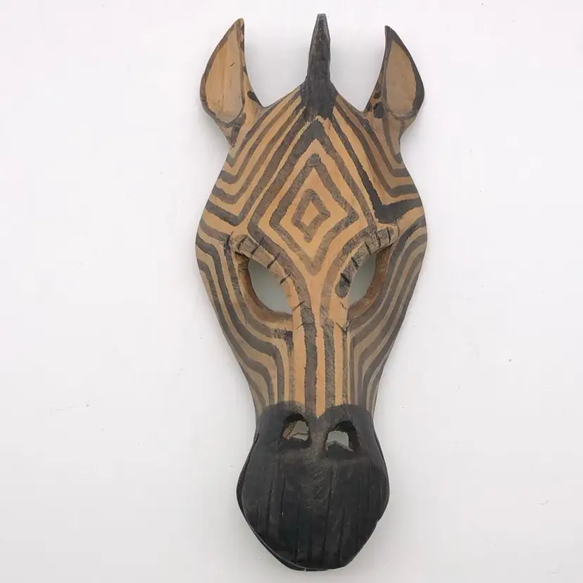 Hand Carved Zebra Mask Wall Decor  9"H x 4"W
