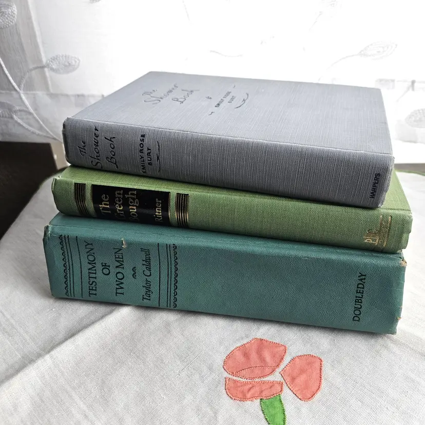 Vintage Book Stack Pastel Blue Green Shelf Display Decor 1950s Bridal Shower