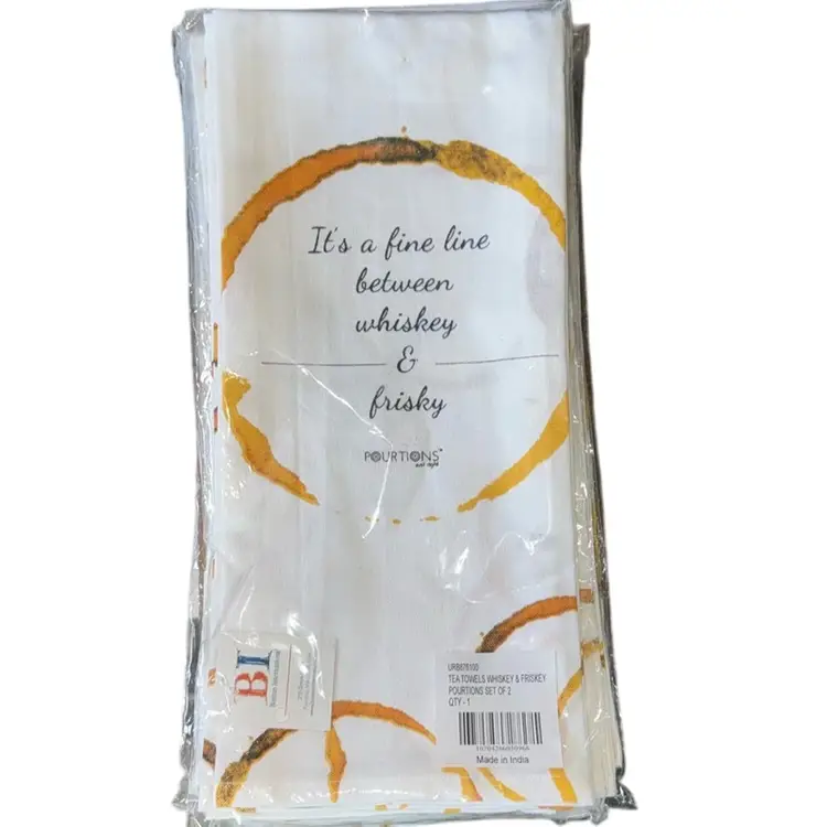 Pourtions “Whiskey & Frisky” Cotton Kitchen Dishcloth Tea Towels Set Of 2 New
