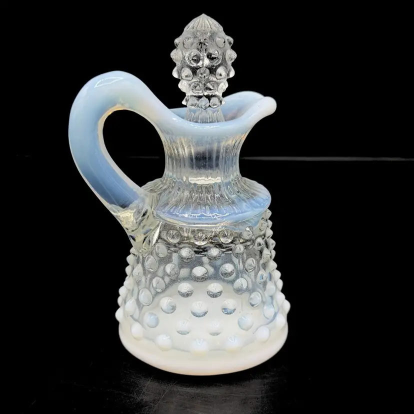Vintage Fenton Moonstone Cruet Bottle with Stopper Opalescent Hobnail Mini Glass