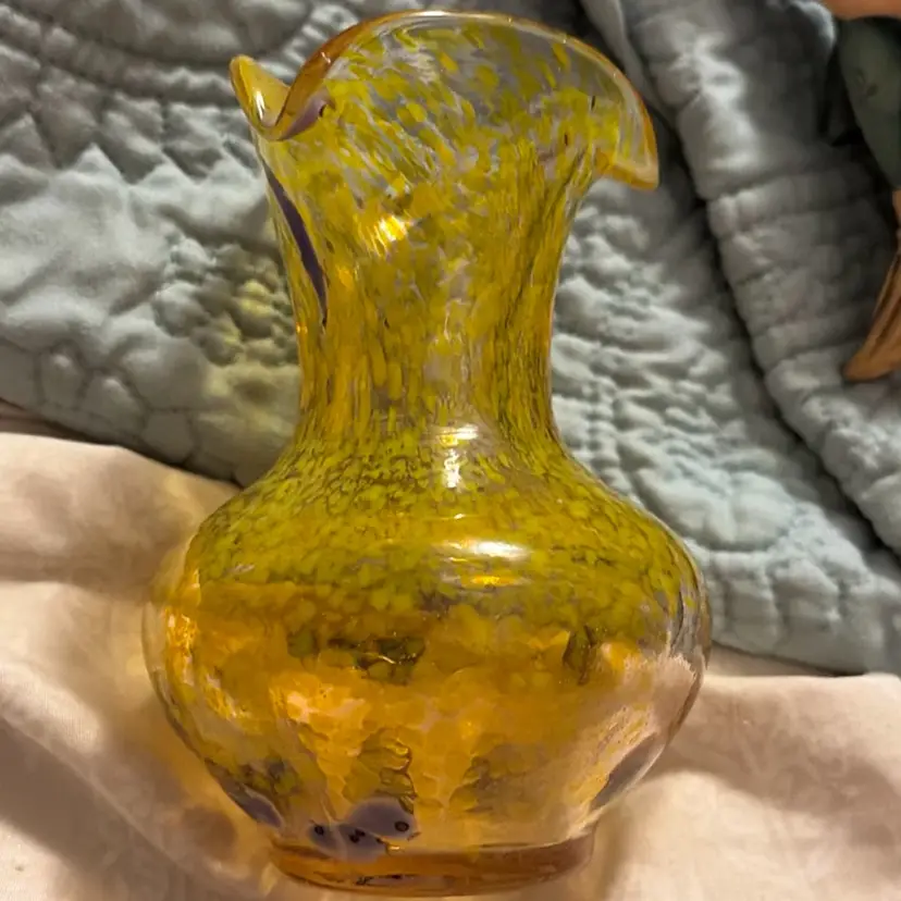 Yellow Colored Crackle Glass Vase