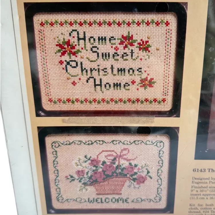 Vintage New Old Stock Christmas Cross-Stitch Mirror The Creative Circle Kit 6143 Thoughts Of Home