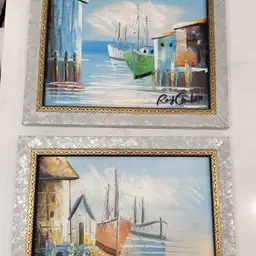 Vintage Roy Cambell Signed Ship Nautical Paintings 12x10 Signed framed Certified Authentic