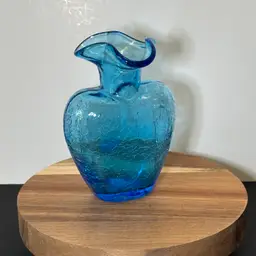 Vintage Rainbow Blue Crackle Glass Pitcher