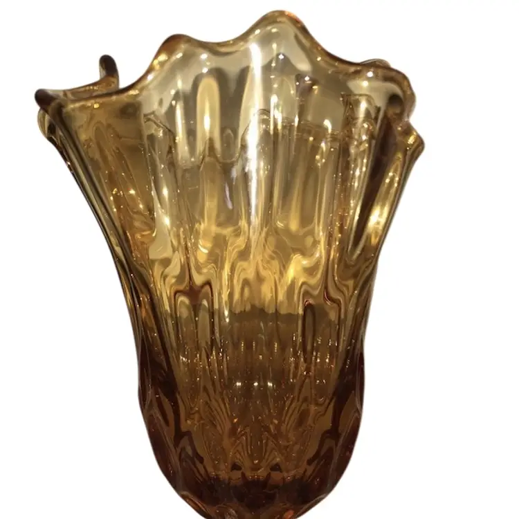 Fenton Art Glass Colonial Amber Thumbprint Handkerchief Vase 9”