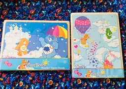 2 Care Bears Wooden 12 Pc Inlay Puzzles Hot Air Balloon & Looks Like Rain