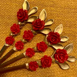 Red Roses 🌹 On Silver Spoons Hand Decorated By Me