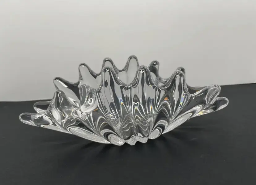 Cofrac Art Glass Verrier Splash Bowl Clear French Crystal Console MCM Signed