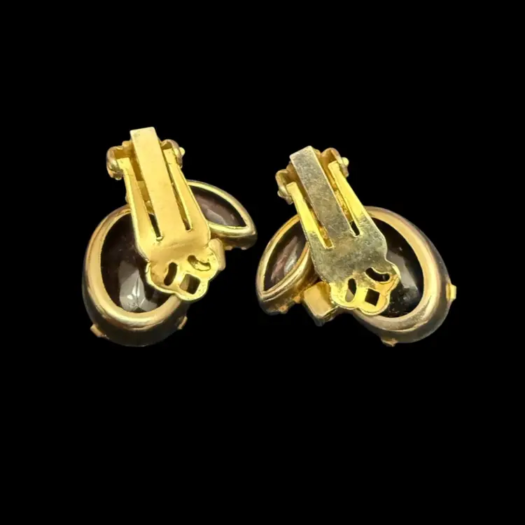 vintage amethyst glass and rhinestone clip-on earrings