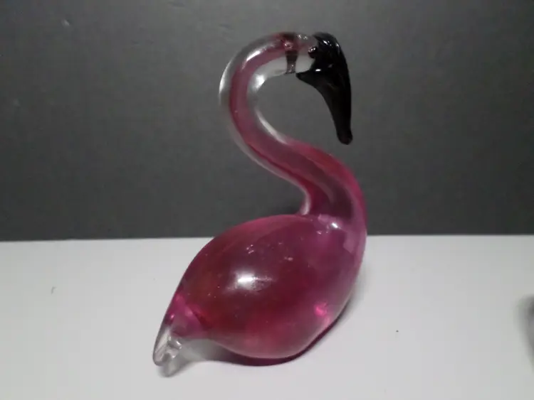 Hand Blown Art Glass Flamingo Figurine - Pink & Clear Swirl - Elegant Bird Decor