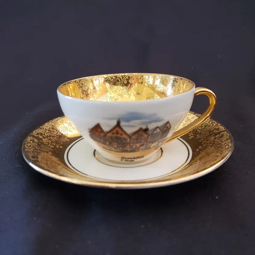 Vintage Gerold Porzellan Bavaria Demitasse Cup & Saucer Frankfurt Souvenir