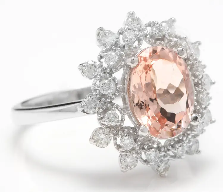2.65 Carats Natural Morganite and Diamond 14K Solid White Gold Ring